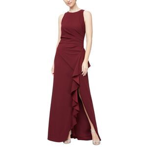 Alex & Eve Womens Crepe Cascade Ruffle Evening Dress